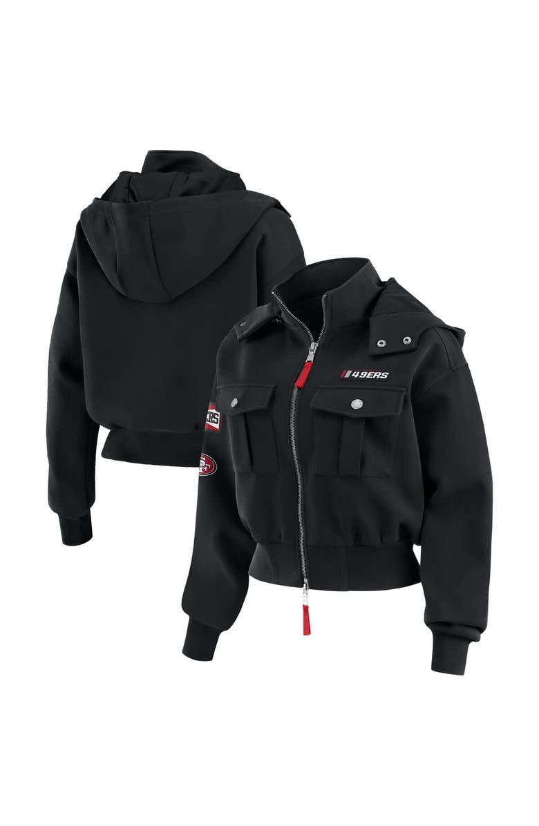 WEAR by Erin Andrews Women's WEAR by Erin Andrews  Black San Francisco 49ers Patch Pocket Bomber Jacket, Main, color, Black