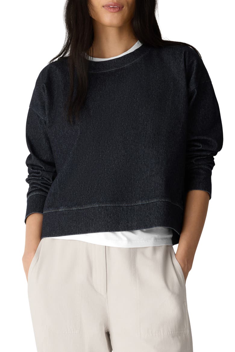 Organic Cotton Blend Cropped Sweatshirt, Main, color, DARK WASH