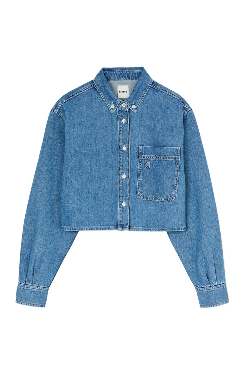 SANDRO Denim cropped shirt, Alternate, color, Blue Jean