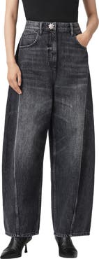 AllSaints Carter Rhinestone Button Barrel Leg Jeans