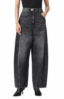 AllSaints Carter Rhinestone Button Barrel Leg Jeans