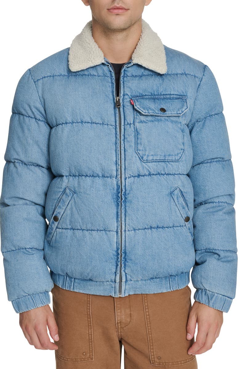 Levi's Quilted Denim Jacket with Fleece Collar, Main, color, Light Wash Denim