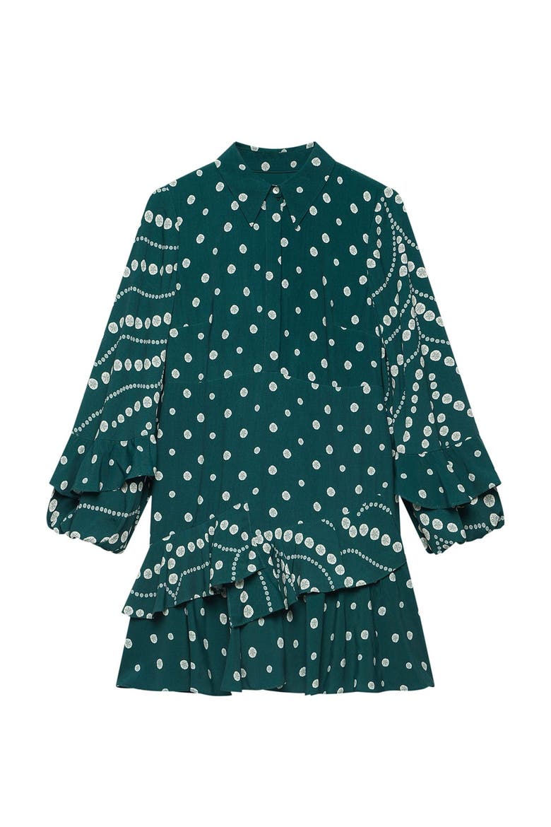 Printed Ruffle Mini Dress, Alternate, color, Green