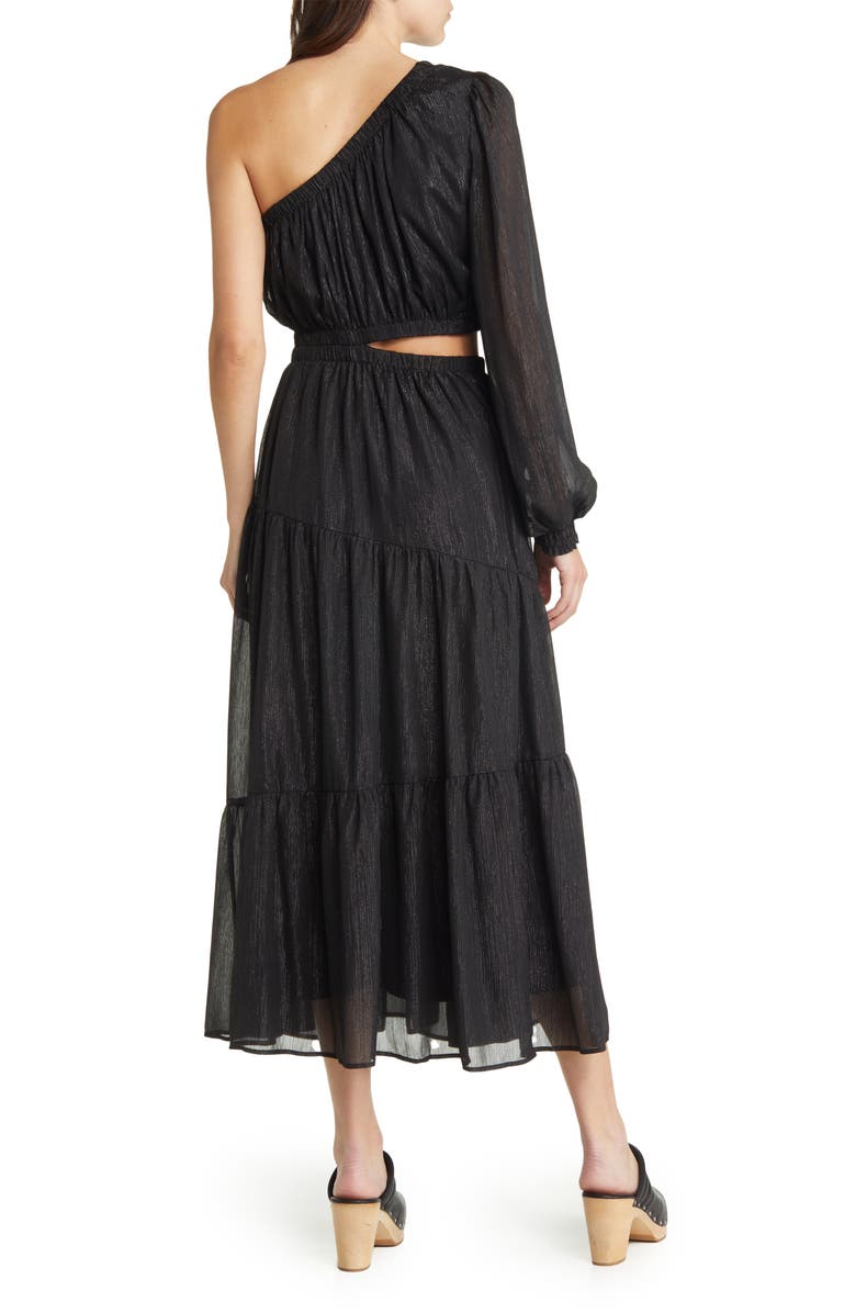MOON RIVER One-Shoulder Cutout Midi Dress, Alternate, color, Black