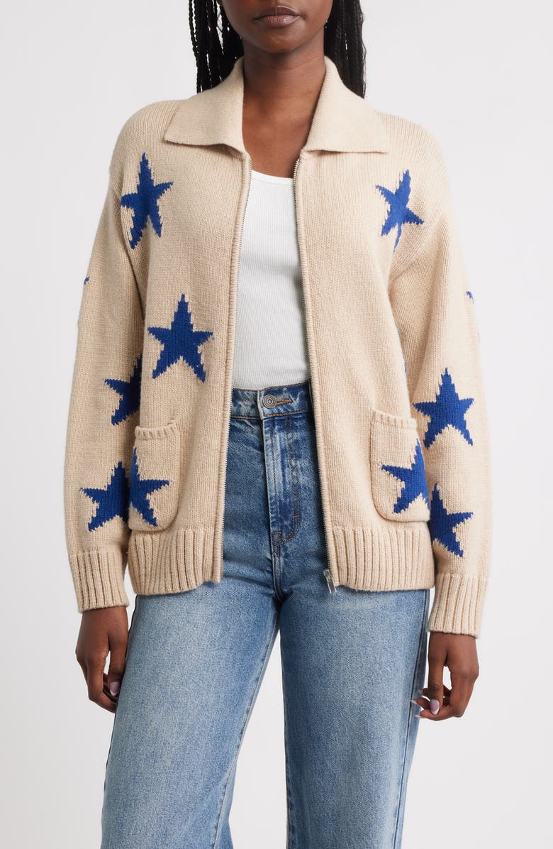 Rails Rhea Front Zip Cardigan, Main, color, Camel Stars