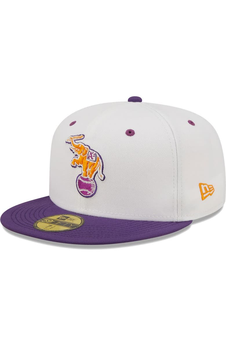 New Era Men's New Era White/Purple Oakland Athletics 30th Season Grape Lolli 59FIFTY Fitted Hat, Alternate, color, White