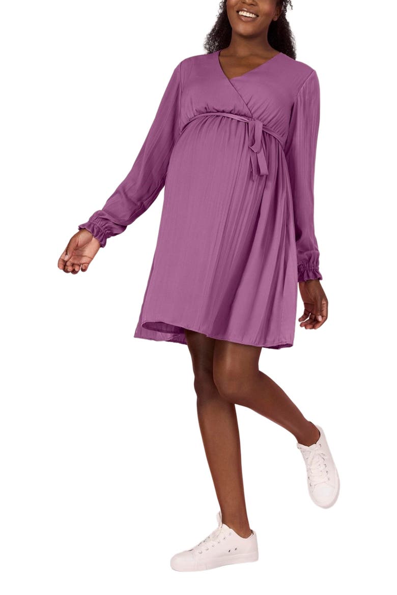 Woven Wrap Long Sleeve Mini Dress, Alternate, color, Grape Nectar