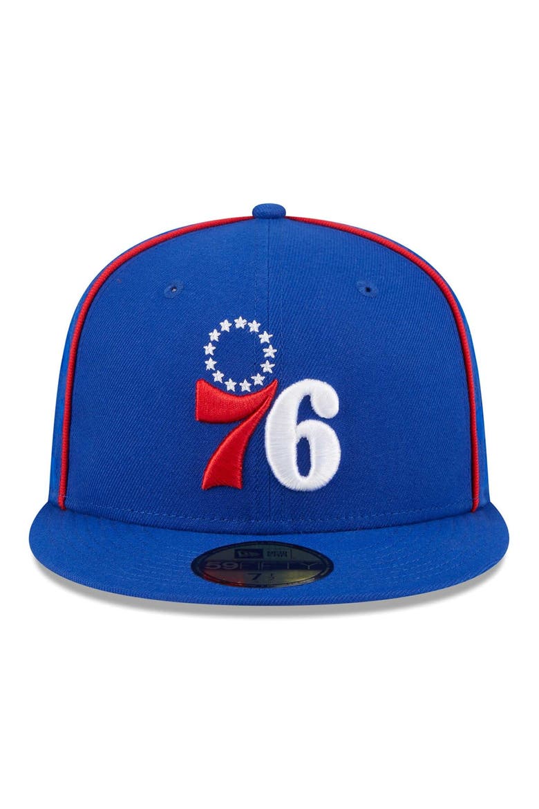 Men's New Era Royal Philadelphia 76ers Piped & Flocked 59Fifty Fitted Hat, Alternate, color, Royal