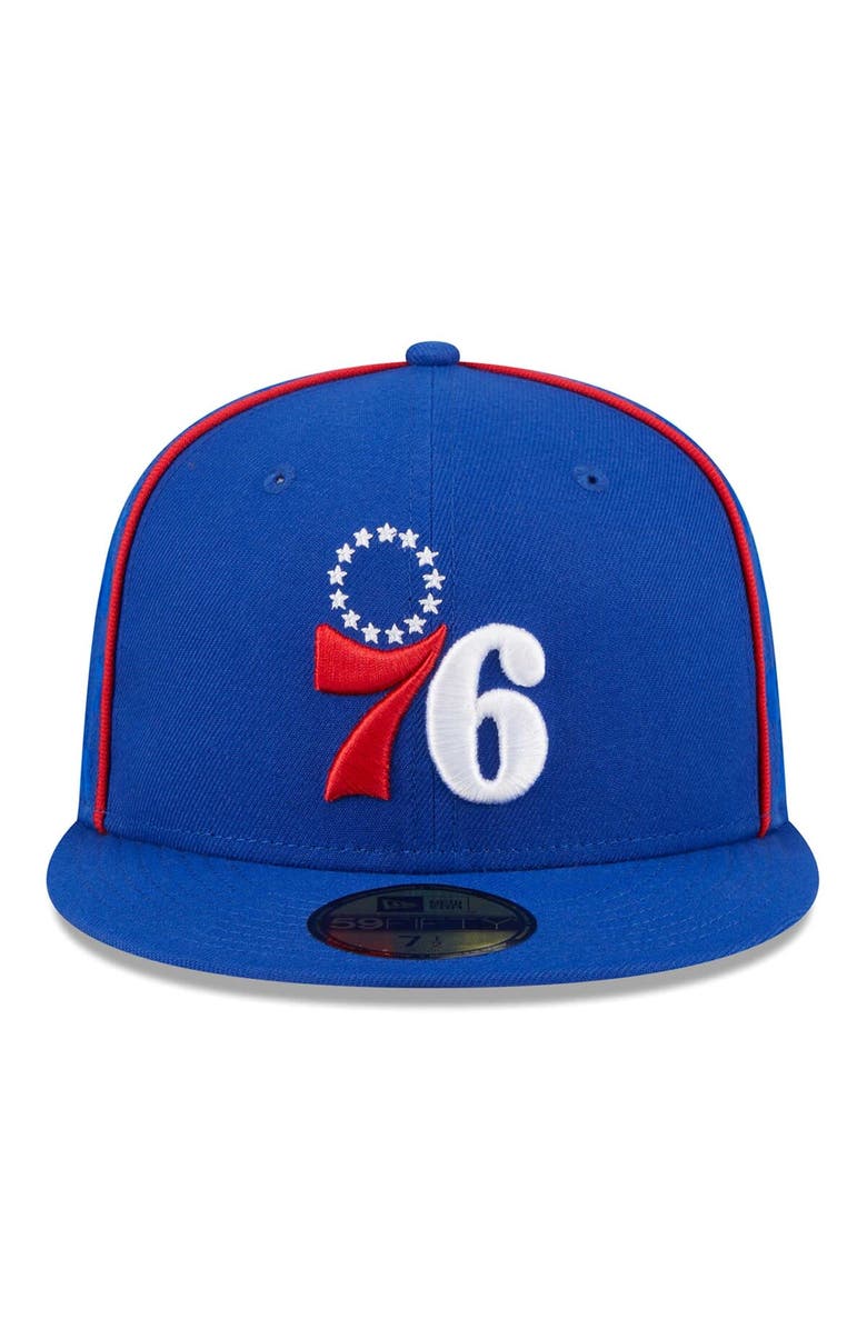 New Era Men's New Era Royal Philadelphia 76ers Piped & Flocked 59Fifty Fitted Hat, Alternate, color, Royal