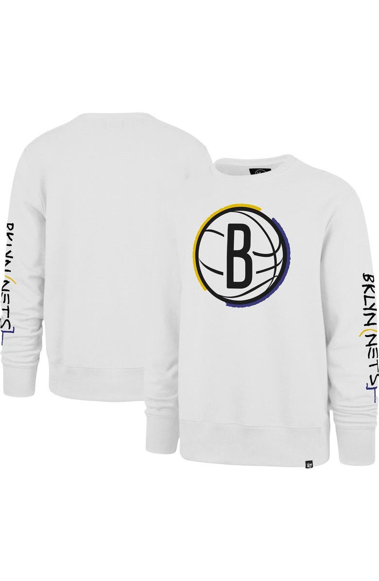 '47 Men's '47 White Brooklyn Nets 2022/23 City Edition Two-Peat Headline Pullover Sweatshirt, Main, color, 