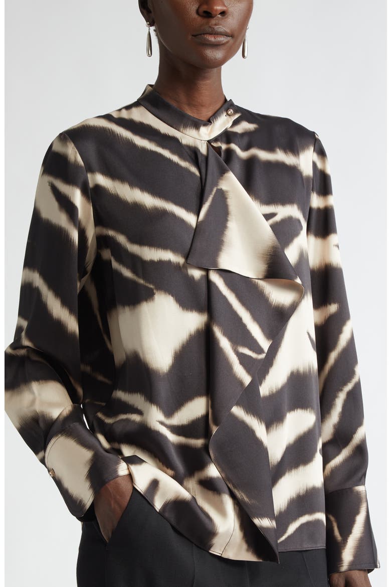 Zebra Print Ruffle Detail Blouse, Alternate, color, PINK BLUSH/ BLACK MULTI
