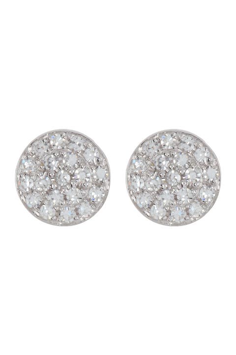 14K White Gold Micro Diamond Pave Circular Stud Earrings - 0.07 ctw