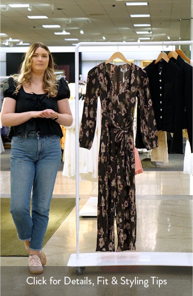 Solange Floral Long Sleeve Plissé Jumpsuit, sales video thumbnail