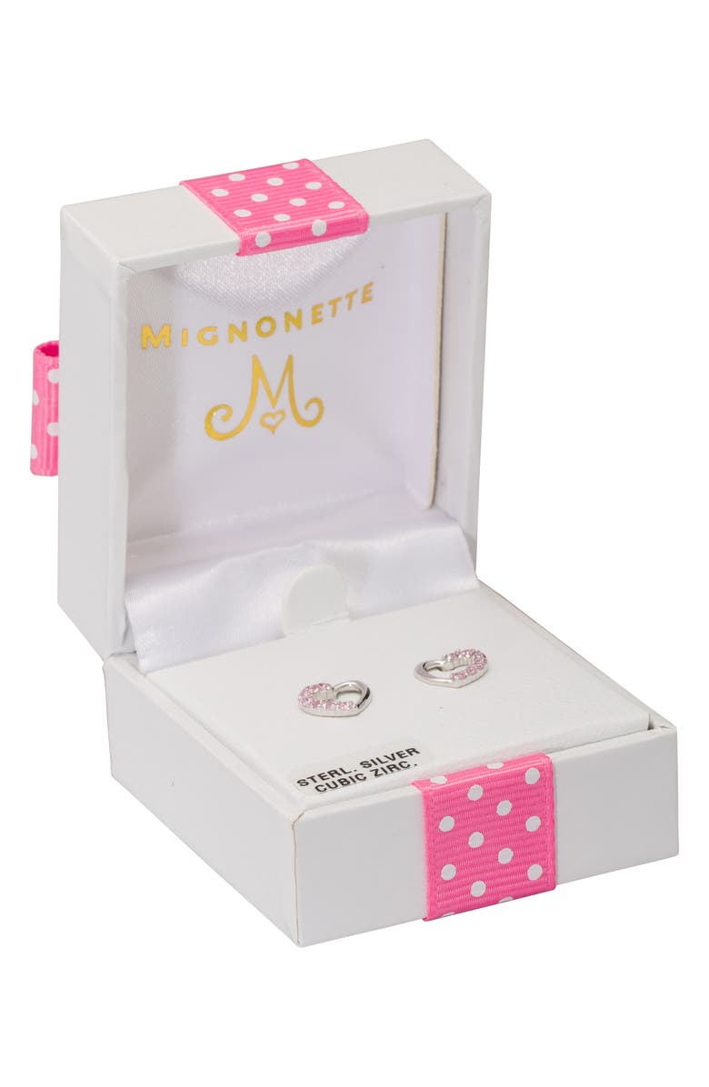 Mignonette Open Heart Sterling Silver & Cubic Zirconia Earrings, Alternate, color, Silver