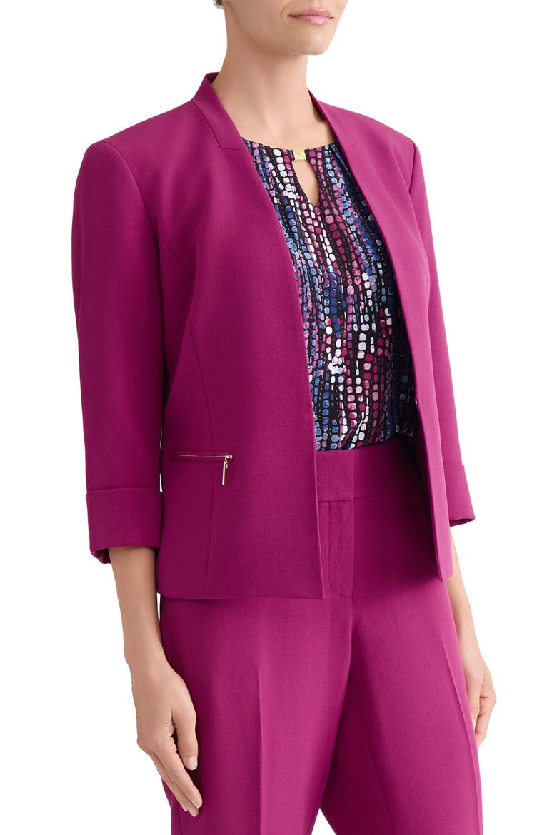 Stretch Crepe Open Front Cardigan Jacket, Alternate, color, CERISE