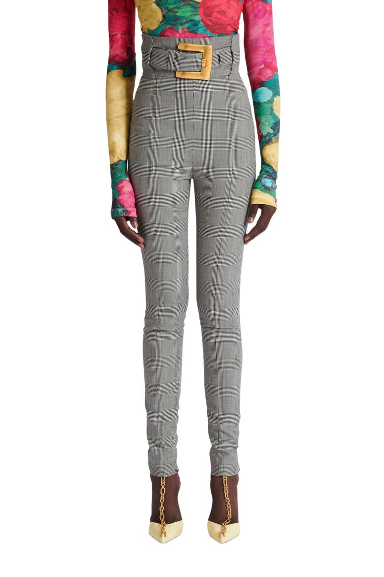 Stretch trousers in Prince of Wales jacquard, Alternate, color, black