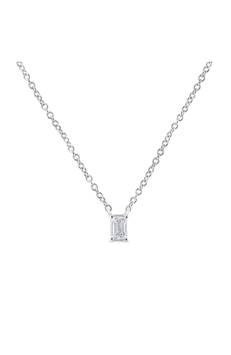 Haus of Brilliance 14K White Gold 1/3 Cttw Emerald Shape Solitaire Diamond 18" Pendant Necklace, Alternate, color, White