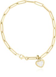 The Lovery Fine Jewelry Mother of Pearl Heart Paperclip Bracelet