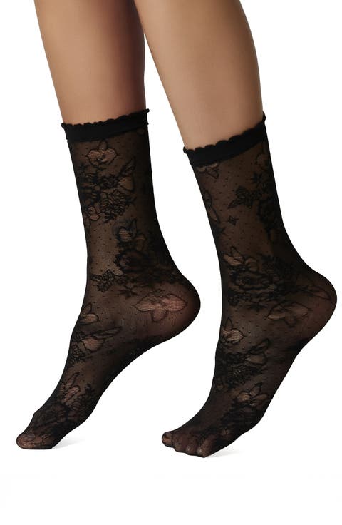 Margaux Floral Lace Crew Socks