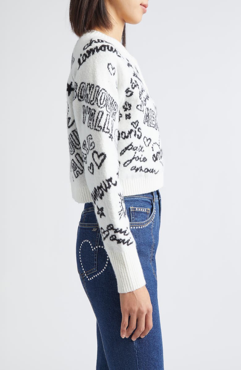 Cinq à Sept Loove Doodles Millie Cardigan, Alternate, color, Ivory/ Black