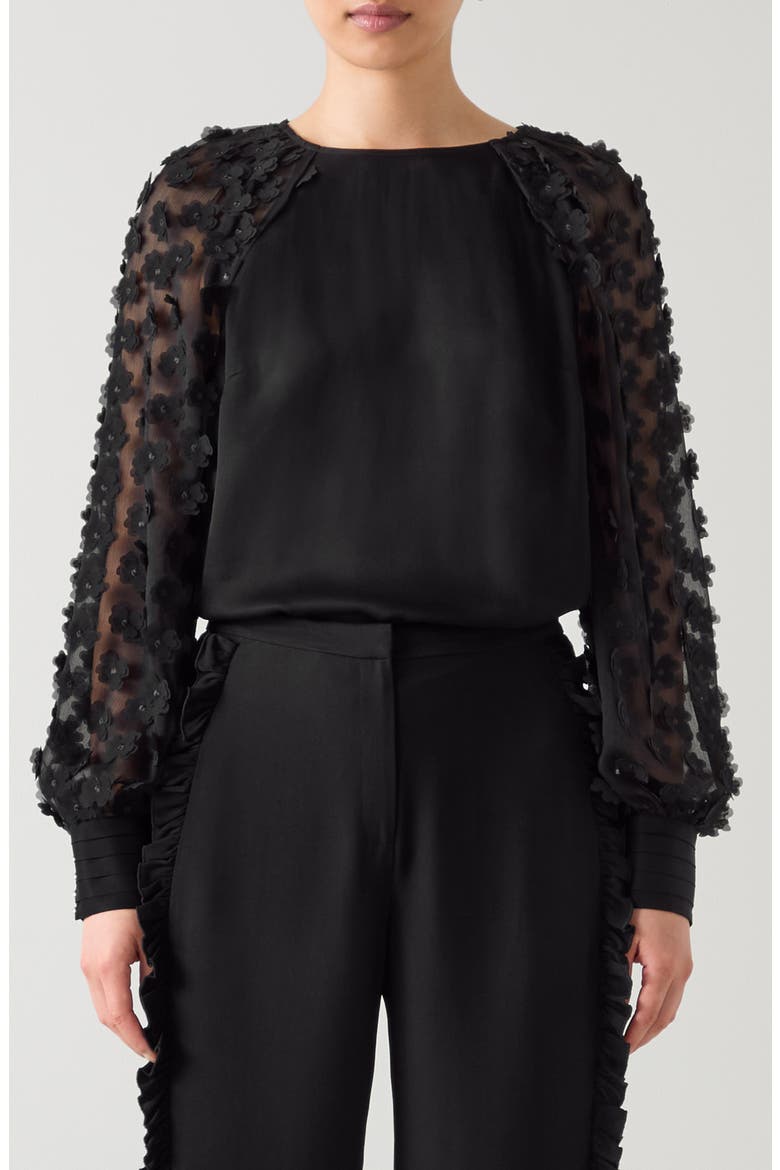 Gisella 3D Flower Chiffon Shirt, Main, color, BLACK