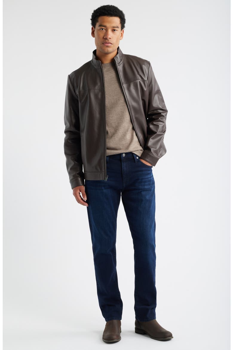 Stand Collar Leather Bomber Jacket, Alternate, color, BROWN BEAN