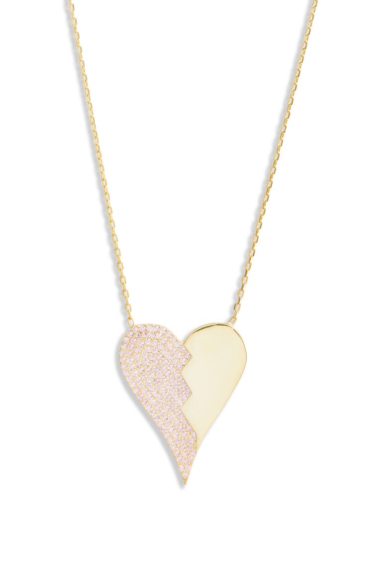 Half Pavé Heart Pendant Necklace, Main, color, GOLD/ PINK