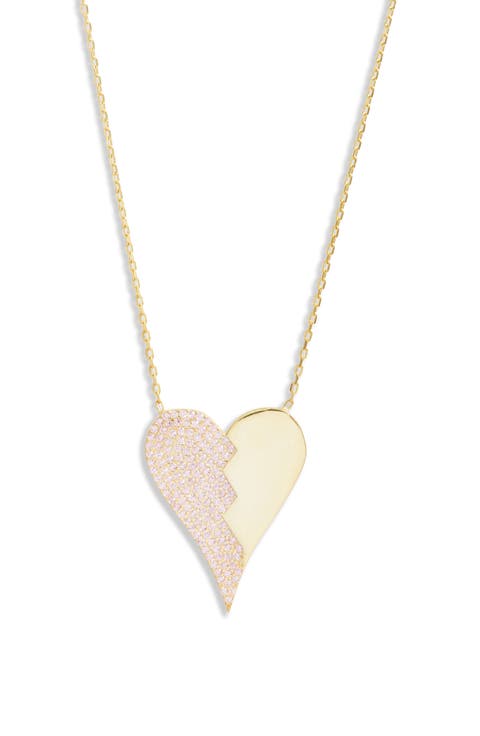 Half Pavé Heart Pendant Necklace
