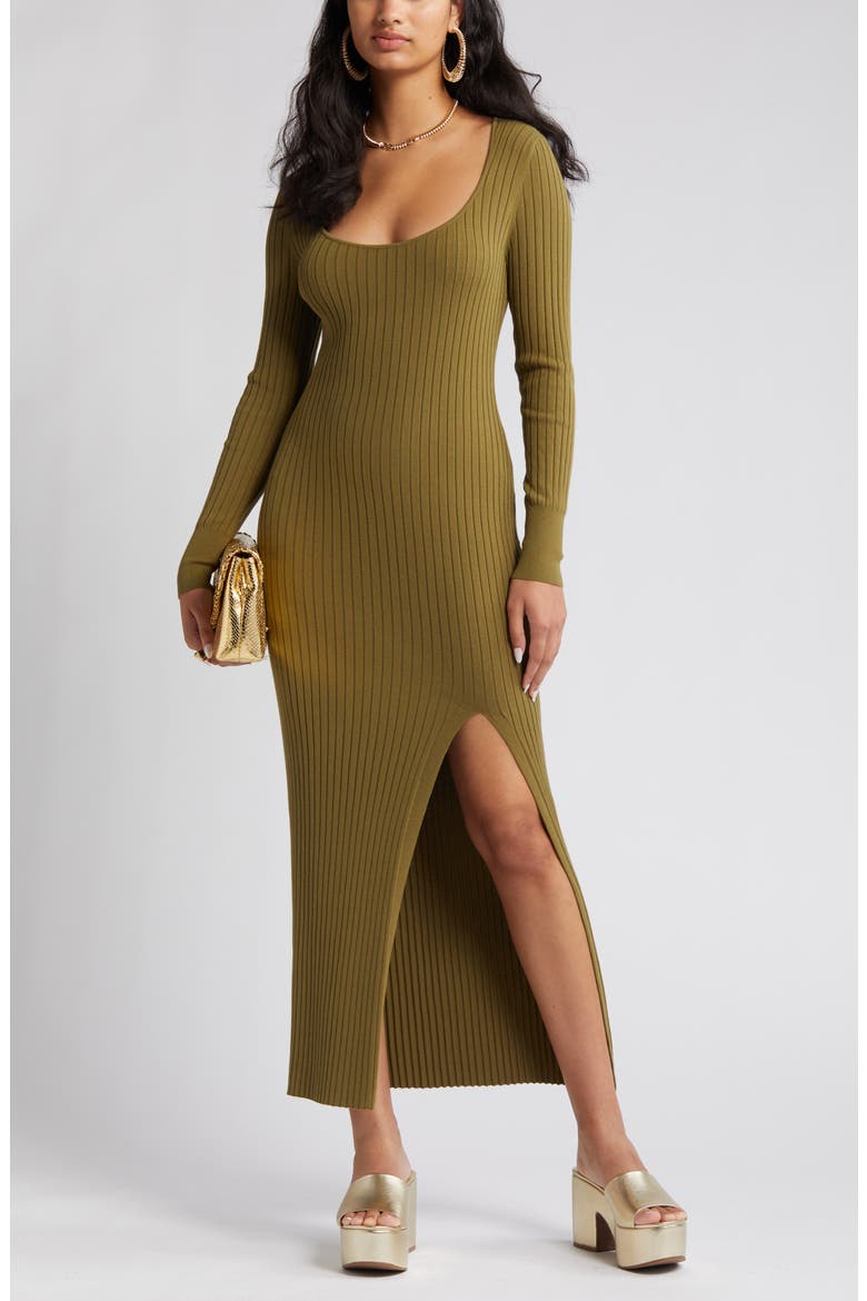 Scoop Neck Long Sleeve Rib Sweater Dress, Main, color, OLIVE SPHAGNUM