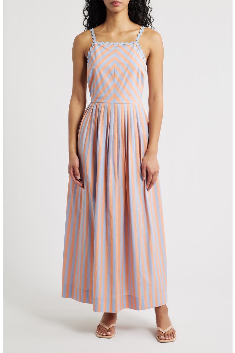 Imelda Stripe Cotton Fit & Flare Sundress, Main, color, BLUE/ PEACH