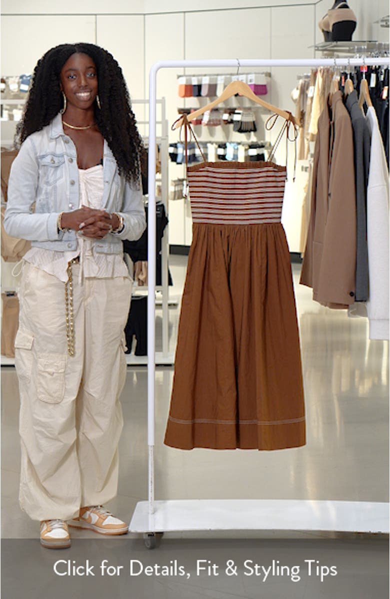 Kaela Smocked Tie Strap Midi Dress, sales video thumbnail