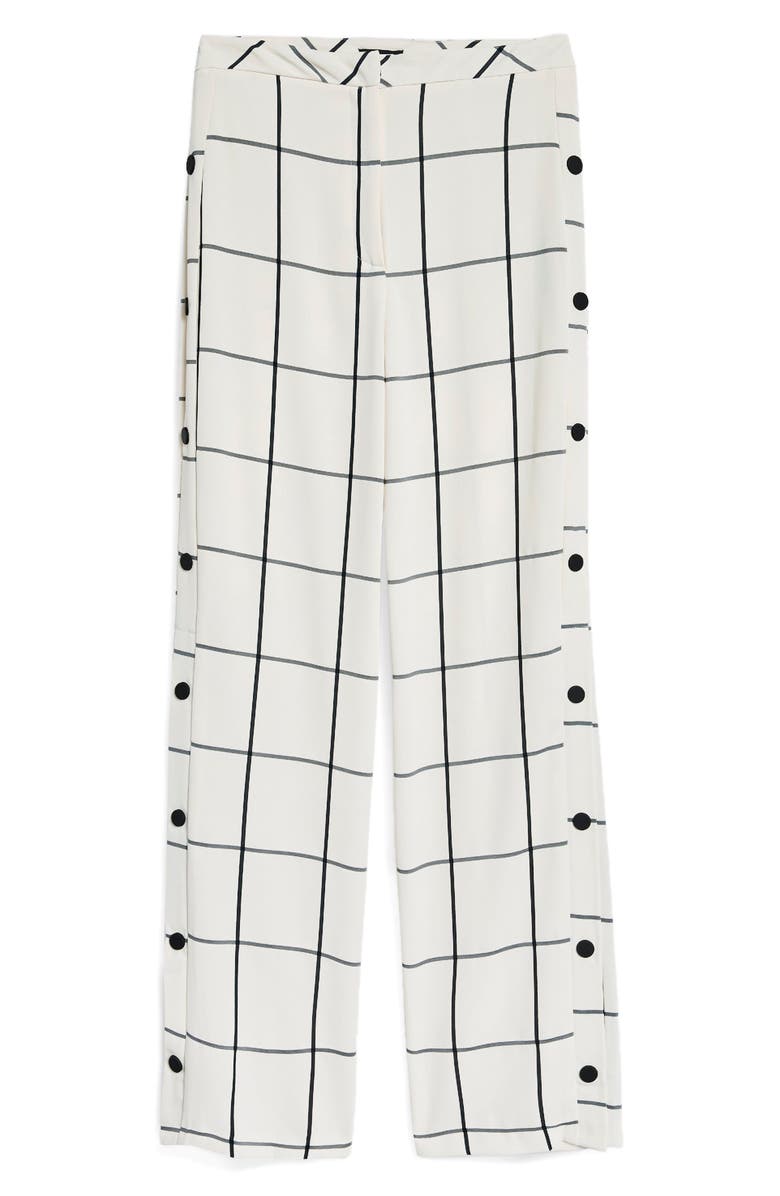 Topshop Check Popper Wide Leg Trousers, Alternate, color, Monochrome