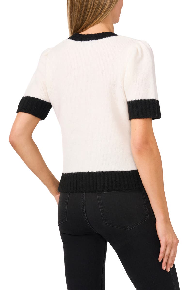 CeCe Contrast Trim Short Sleeve Sweater, Alternate, color, 