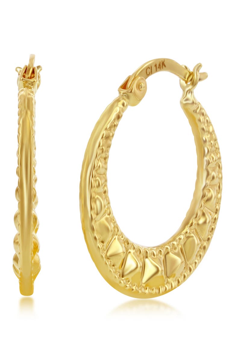 14K Yellow Gold Textured Hoop Earrings, Main, color, GOLD