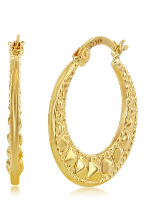 14K Yellow Gold Textured Hoop Earrings