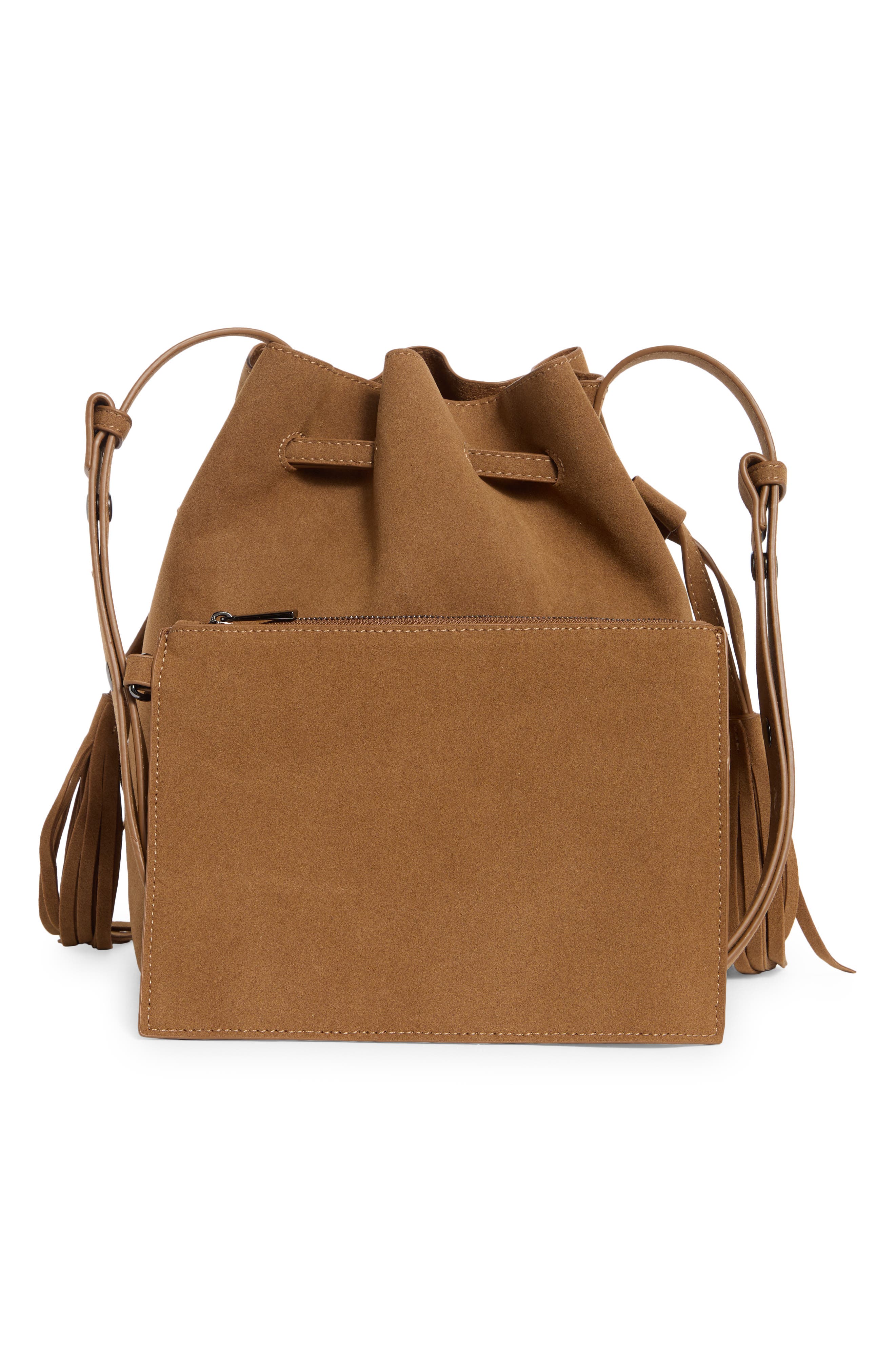 Tassel Bucket Bag, Alternate, color, CARAMEL