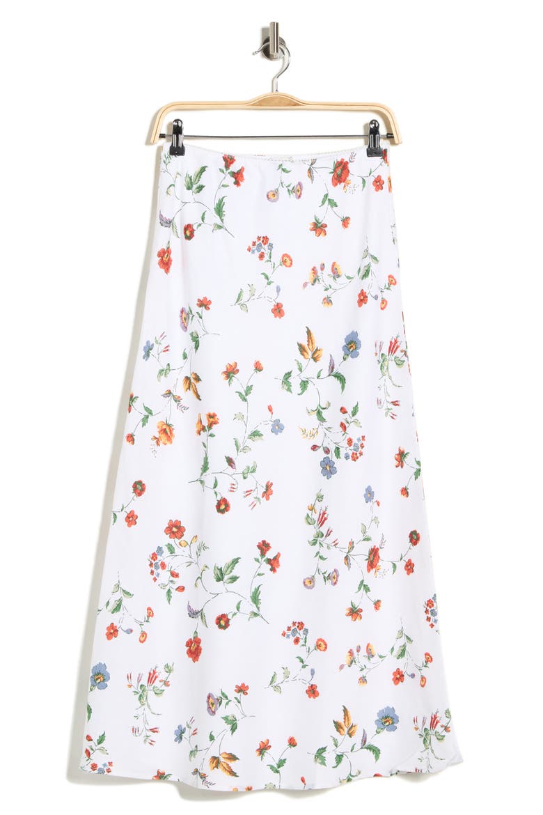 Floral Linen Midi Skirt, Alternate, color, IVORY WILDFLOWER