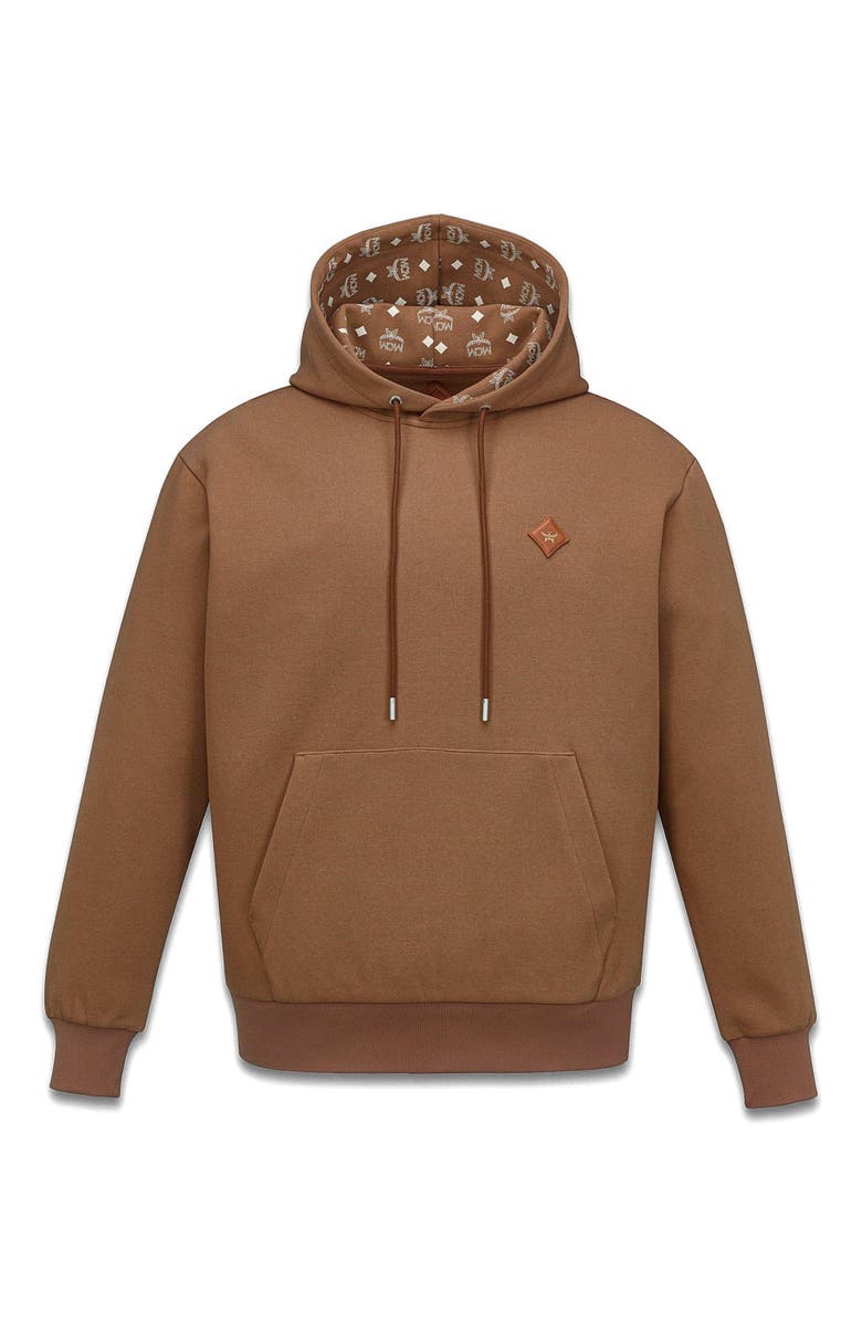 MCM Essential Logo Patch Ponte Hoodie, Alternate, color, Cognac