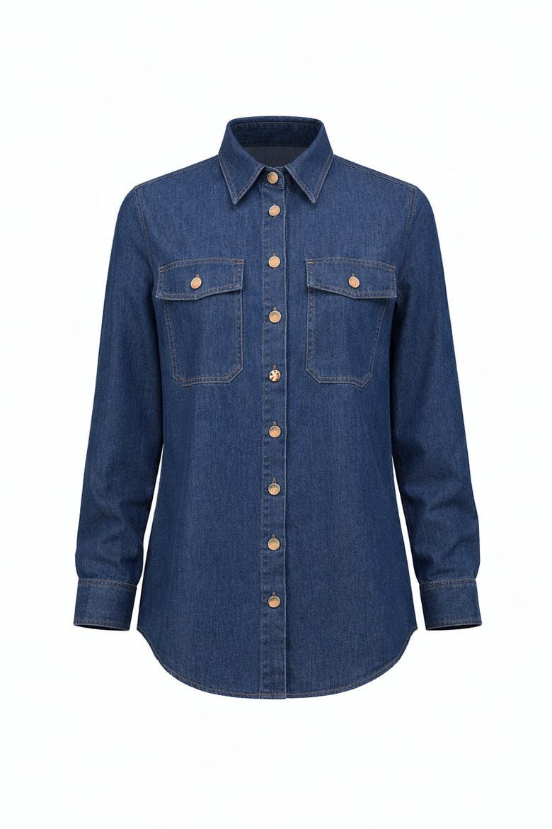 Duwayne Long Sleeve Snap Button Denim Shirt, Alternate, color, Navy
