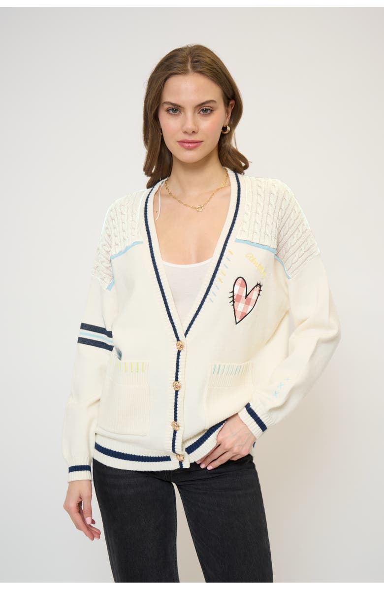 Central Park West Heart Patchwork Cardi, Main, color, Patchwork