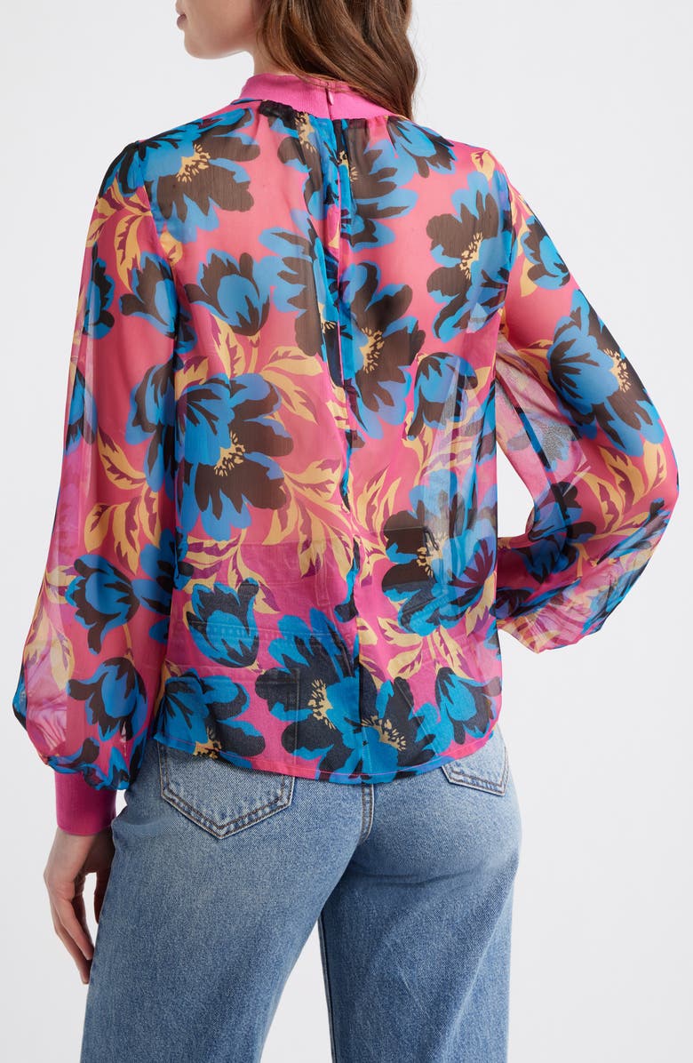 French Connection Eloise Floral Print Crinkled Blouse, Alternate, color, Fuschia Blue Jewel