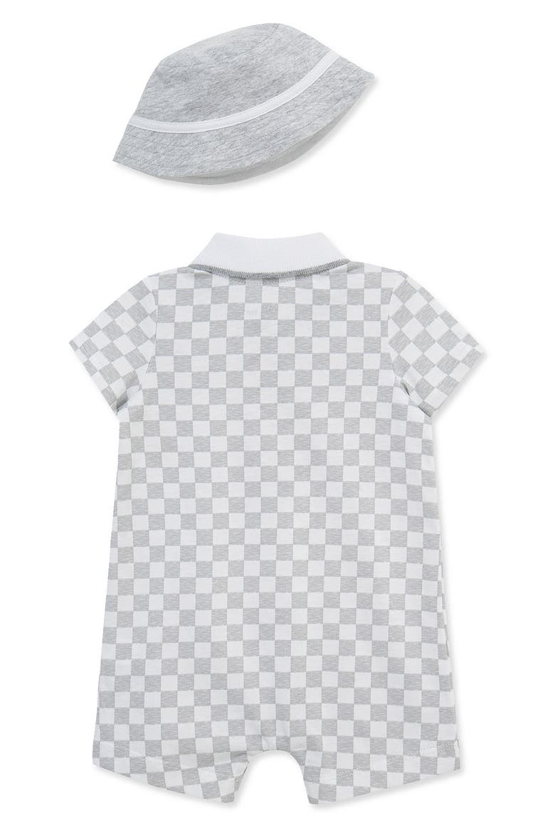 Embroidered Cotton Romper & Hat Set, Alternate, color, GREY