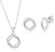 SIMONA Cubic Zirconia Interlocking Rectangle Stud Earrings & Pendant Necklace Set