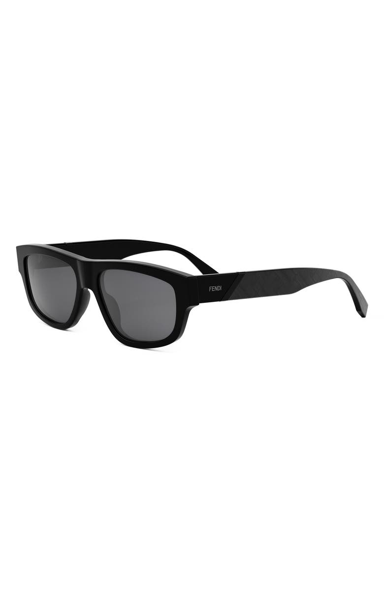 Fendi Diagonal 56mm Geometric Sunglasses, Alternate, color, Shiny Black / Smoke