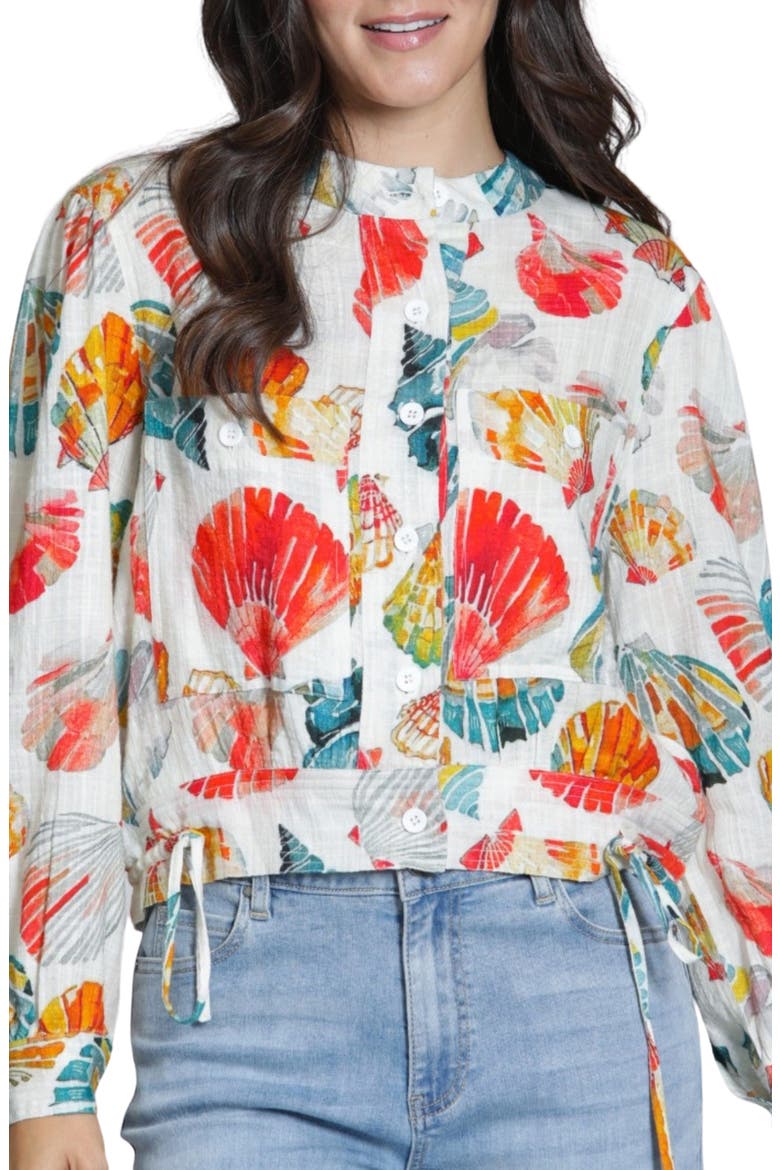 Seashell Print Woven Shirt, Main, color, HOT CORAL MULTI