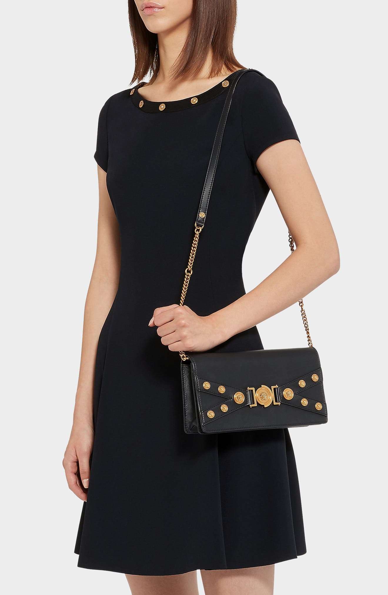 Versace Tribute Leather Shoulder Bag, Alternate, color, 