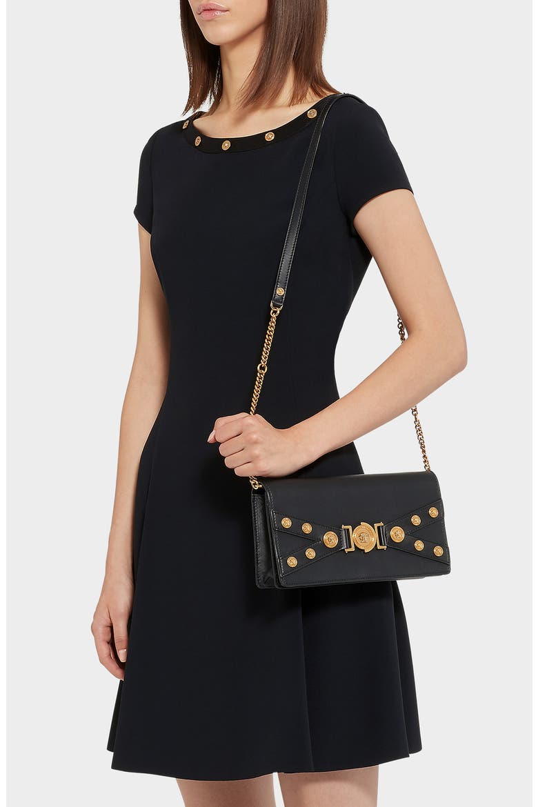 Tribute Leather Shoulder Bag, Alternate, color, BLACK/ TRIBUTE GOLD