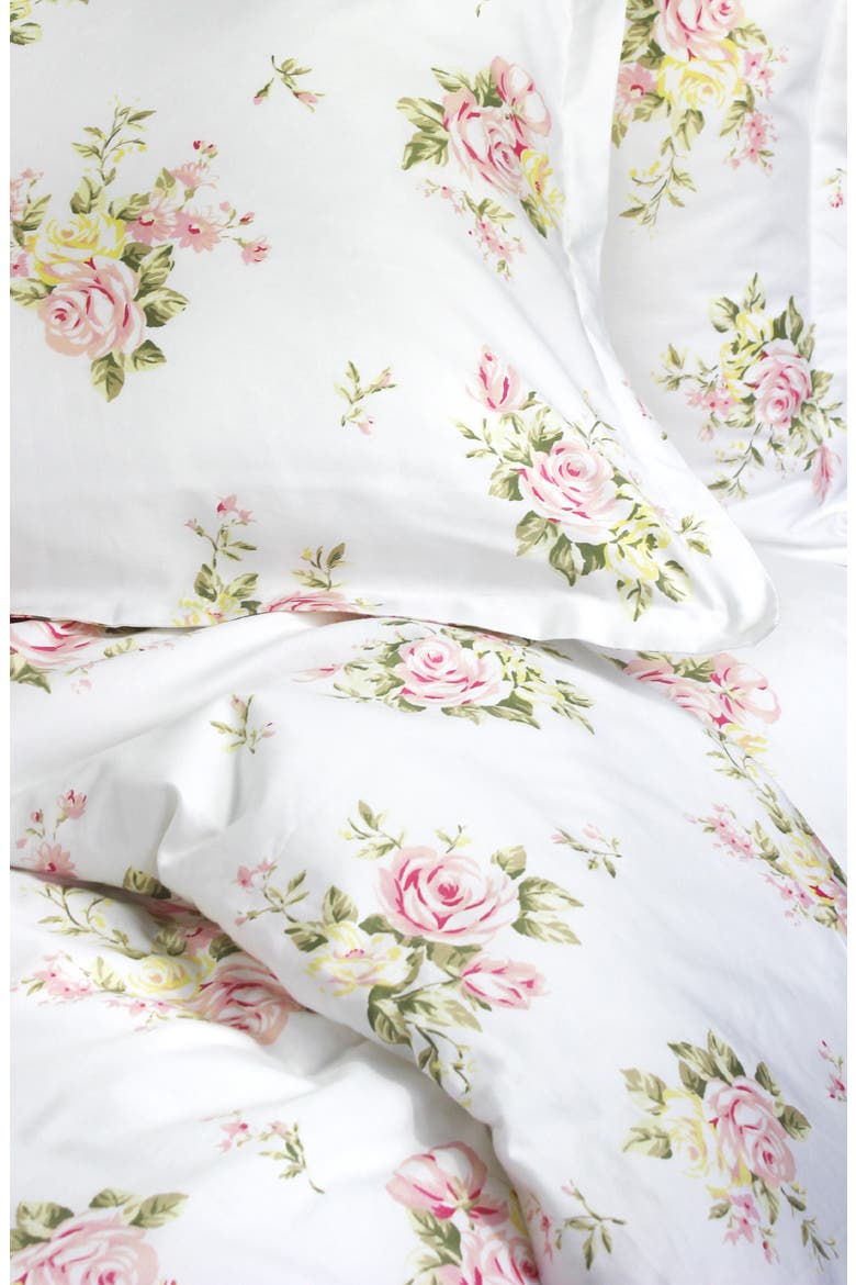 Rose Bouquet 400 Thread Count Cotton Duvet Set, Alternate, color, WHITE/ PINK