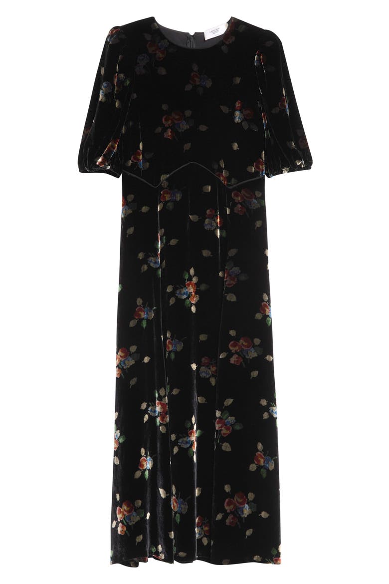 Leda Velvet Puff Sleeve Midi Dress, Alternate, color, BLACK