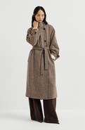 Brunello Cucinelli Sparkling virgin wool chevron belted coat with monili